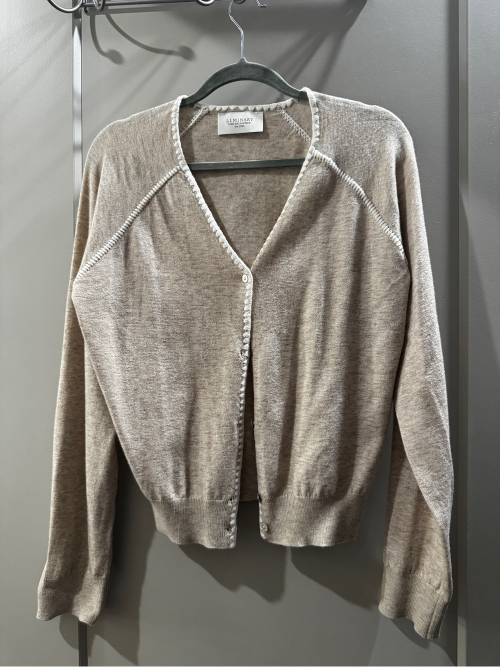 Taupe V-Neck Button-Front Knit Cardigan